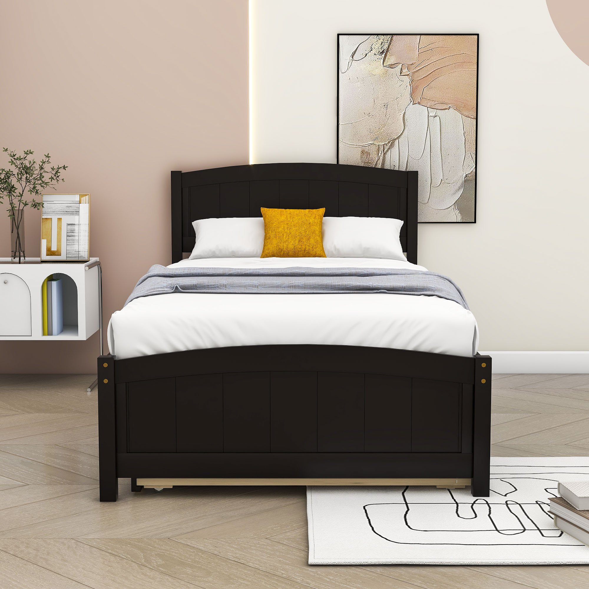 Espresso twin bed 2024 with trundle