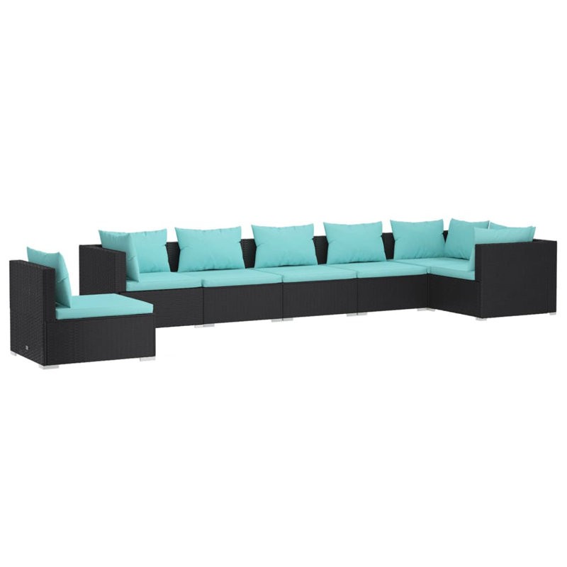 7 Piece Lounge Sofa Seating Group, Water Blue, Black