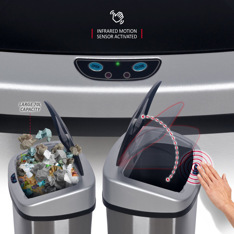 Stainless Steel Motion Sensor Kitchen Trash Can - 70L