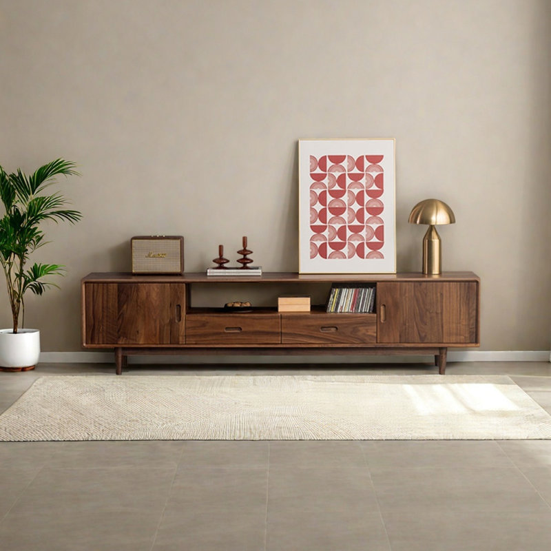 Meuble télé en bois de noyer de style nordique, 78.74"