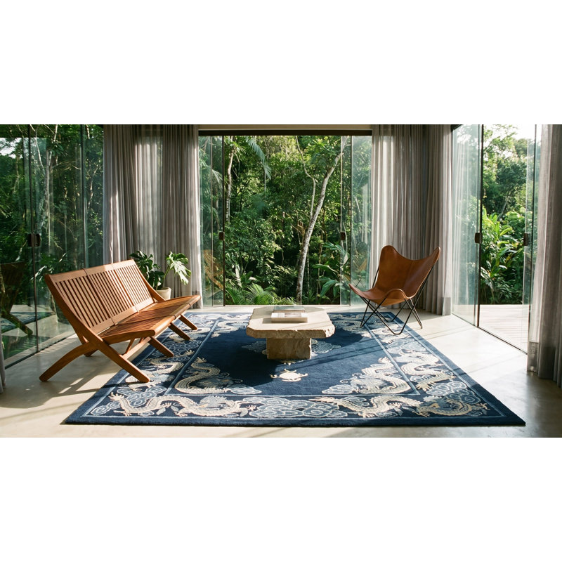 Tapis rectangulaire chinois en laine noué à la main de style chinois antique des années 1900