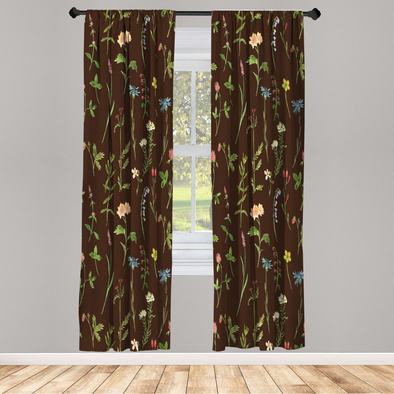 Microfiber Floral Semi-Sheer Rod Pocket Curtain Panels, 28" W x 63" L, Brown/Blue