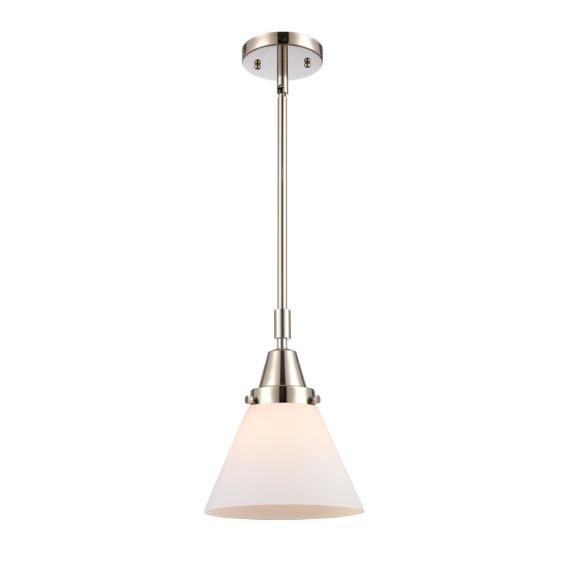 Luminaire suspendu conique 1 lumière Ashwath, Blanc mat, H 44,12 po x l 8 po x P 8 po, Nickel poli