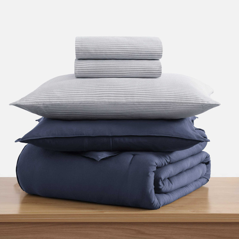 Ensemble d'édredon réversible uni Tommy Hilfiger, Grand édredon et 6 pièces supplémentaires, Bleu