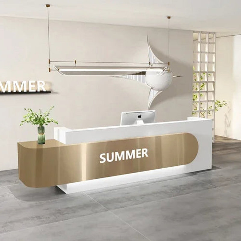 Chloey L-Shape Manufactured Wood Reception Desk, Gold/White