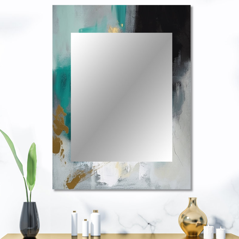 Full Moon Happiness Gold & Turquoise Abstract IV - Abstract Painting Mirror, Modern Decorative Wall Mirror, Printed Metal Art