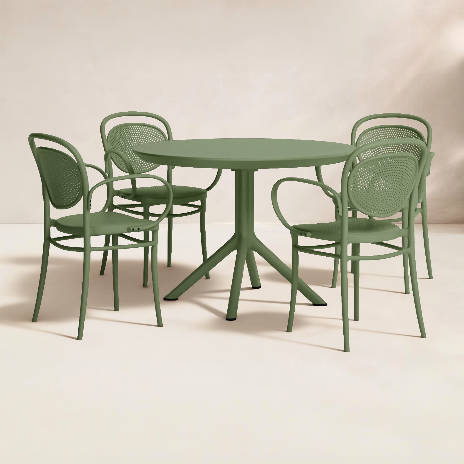 Farrah Marcel Armchair 5 Person Dining Set, Olive Green