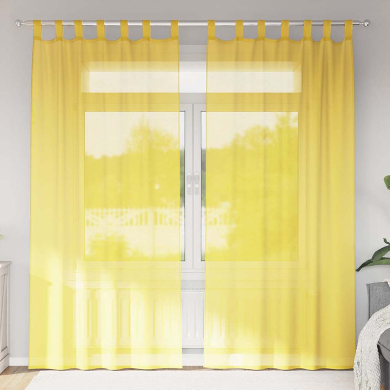 Voile Curtains With Tab Top 2 Pcs, 140cm Width x 245cm Drop, Yellow