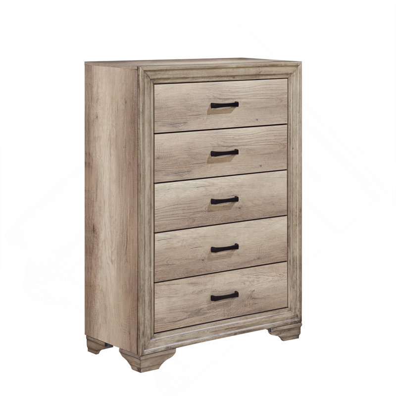 Commode de chambre à coucher 1 pièce avec 5 tiroirs et quincaillerie noire