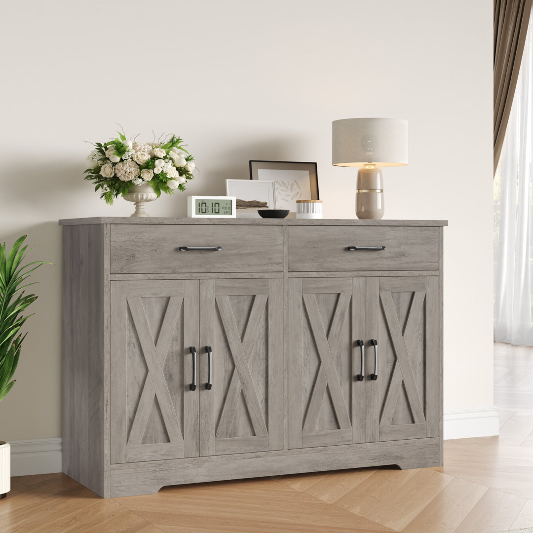 47'' W 4 Door Accent Cabinet, Display Storage Cabinet with 2 drawers