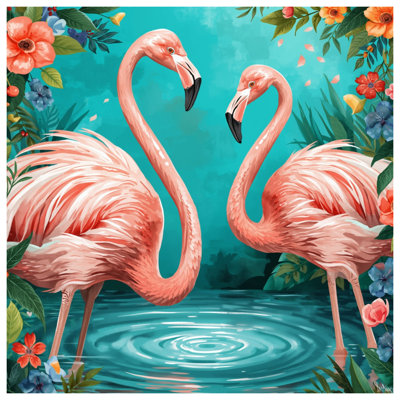 Flamants roses avec des fleurs, coussins décoratifs double face