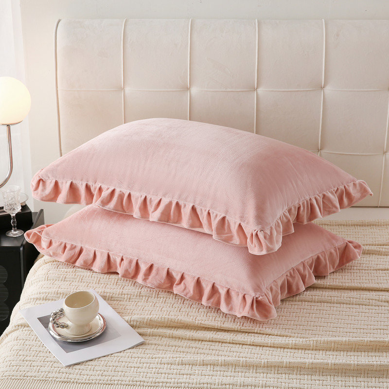 Pink Ruffle Pillow Cases King Size 20x36 Inches Velvet Pillowcases Soft Microfiber Luxurious and Vintage Blush Pink Velvet Pillow Shams for Bedroom 2 Pcs Girls Pink Pillow Case Cover