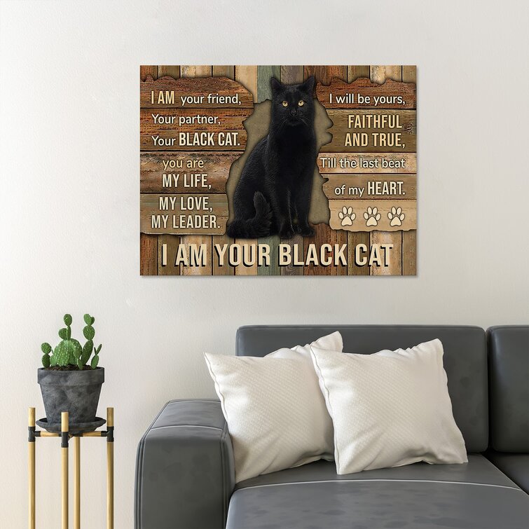 Tuxedo Cat Drink Coffee and Know Things - Wrapped Canvas Textual Art Trinx Size: 14 H x 11 W x 1.25 D