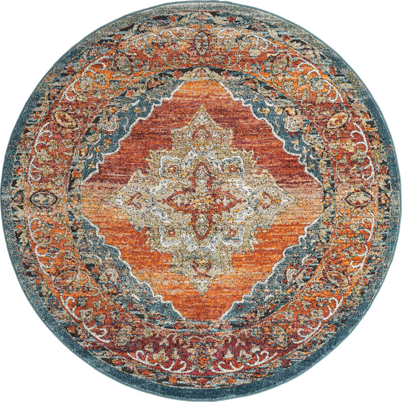 Tapis traditionnel Charian rouille oriental, Rond 6 pi