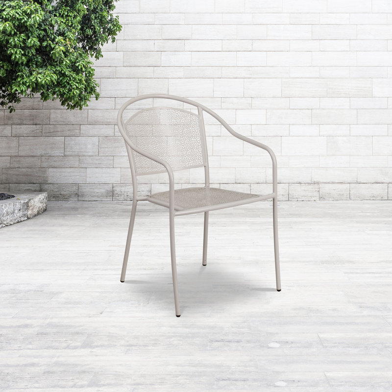 Oia Indoor-Outdoor Steel Patio Arm Chair with Round Back, Silver