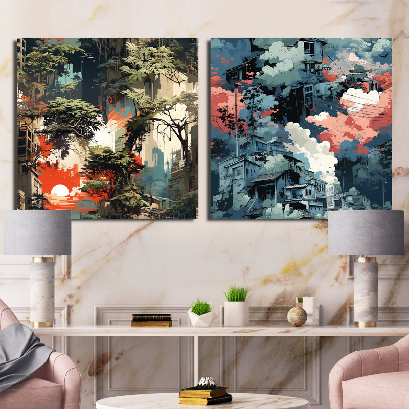 Goussainville - Ensemble de 2 collages carrés abstraits, H 30 po x l 61 po, Toile tendue