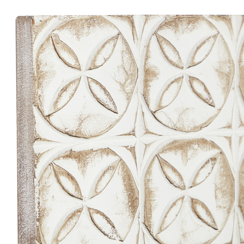 White Wood Intricately Carved Geometric Wall Decor Set of 2 16"W, 48"H