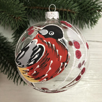 2 Snowmen Merry Christmas 4'' Handmade Glass Animals Ball Ornament
