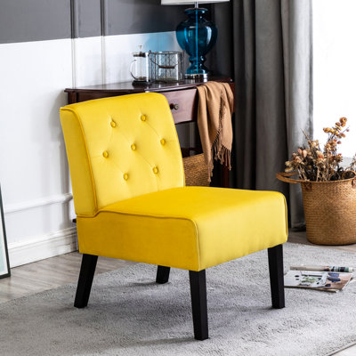 53 po, 2 po, sans accoudoirs, jaune, velours, fauteuil d'appoint, boutons, mousse à haute densité, chambre à coucher, vestibule de salon