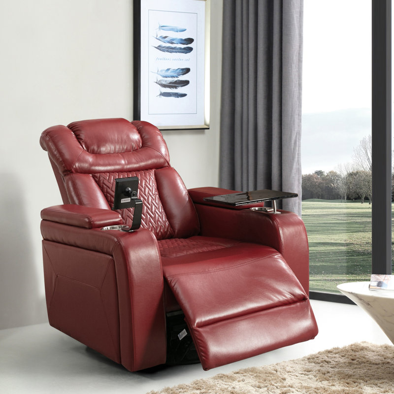 Fauteuil inclinable pivotant en cuir Keerstin, Similicuir rouge