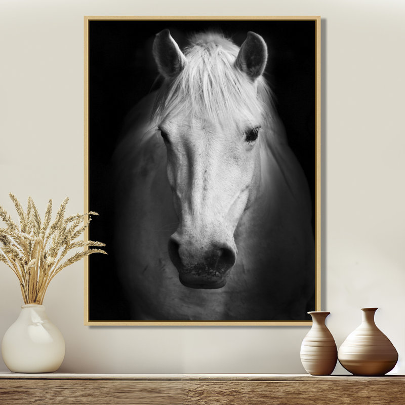 Cheval, reproduction d'art sur toile, cheval noir et blanc, H 32 po x l 24 po, Reproduction avec cadre flottant, Érable