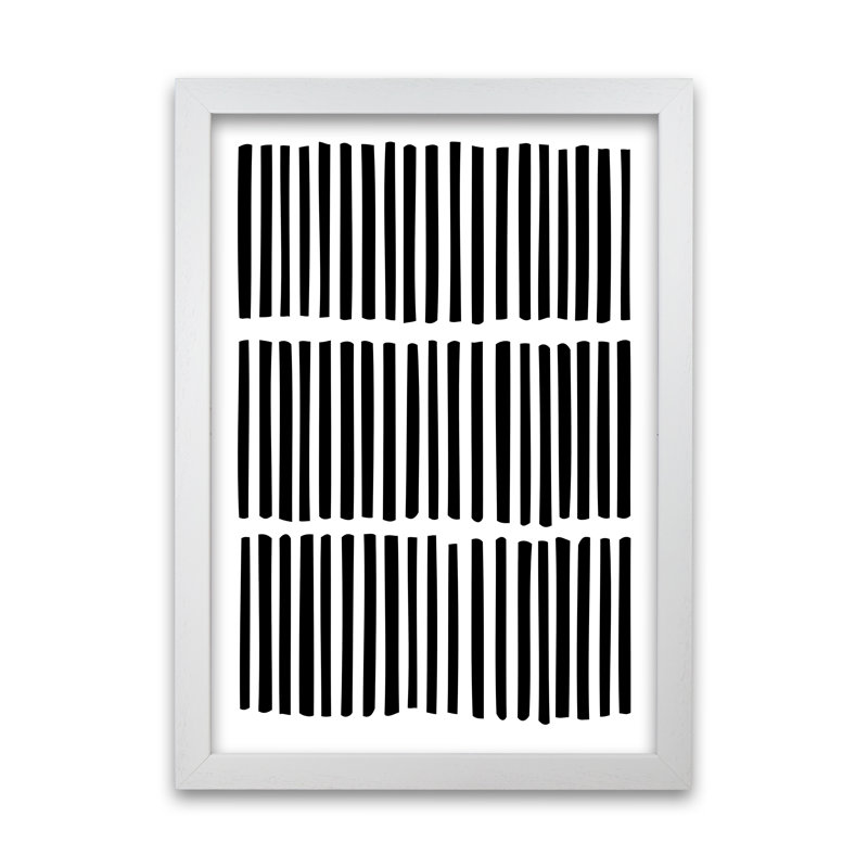 Scandi Black And White Lines - Print, 59cm H x 42cm W x 3cm D, White Frame