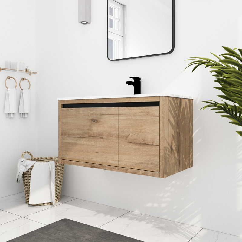 Meuble-lavabo de 36 po avec lavabo en gel - Design mural, grand espace de rangement pour endommager les charnières en acier inoxydable, capacité d'unité moderne