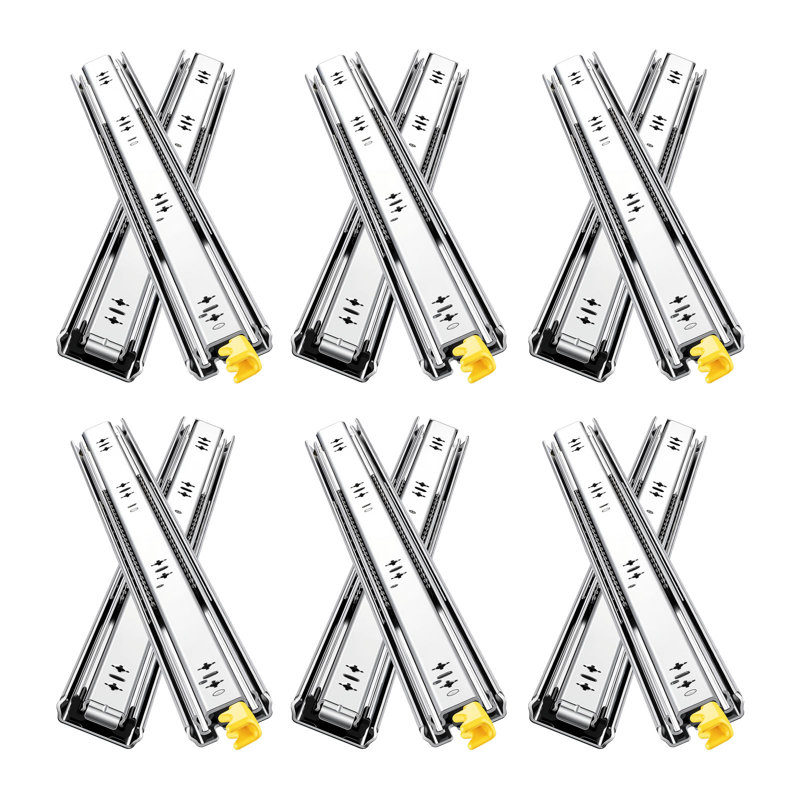 Glissières de tiroir robustes, 76 cm (30 po), 113 kg (250 lb), rails à fixation latérale verrouillables, rails à billes à extension complète en 3 parties, 6 paires, pour cuisine, établi, VR, en acier au carbone, avec vis et écrous.