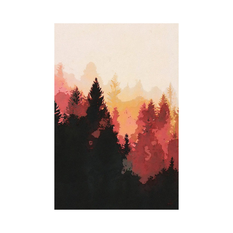Red Forest Landscape by Van Credi - Wrapped Canvas Painting, 20.32 cm H x 30.48 cm W