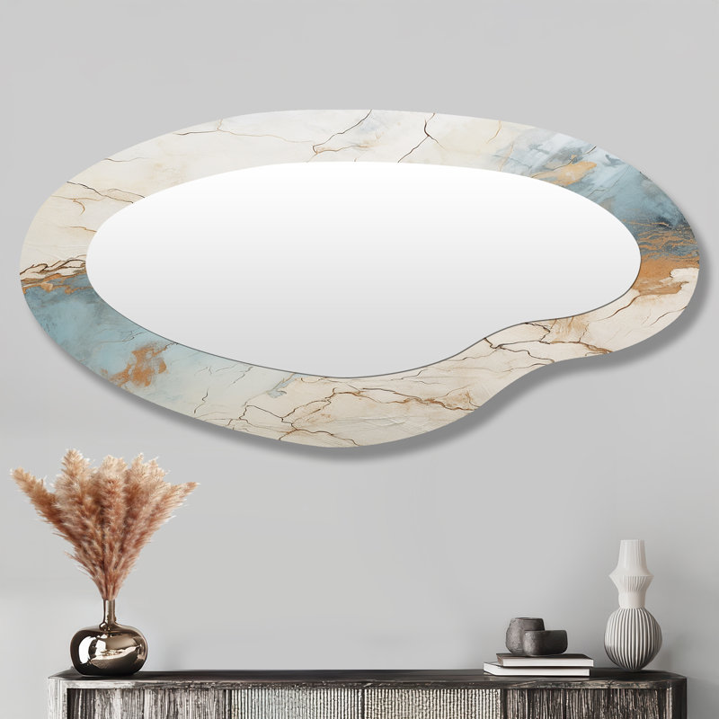 Bleu et blanc Marble River II - formes abstraites asymétriques en marbre - grand miroir mural moderne