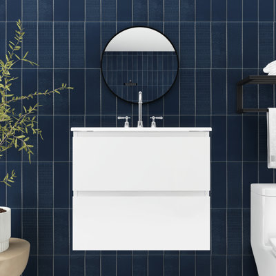 24 po Meuble-lavabo mural avec lavabo en céramique intégré