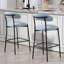 Tabouret de bar 26 po à hauteur de comptoir avec housse en tissu pour îlot de cuisine avec base thermolaquée noire et repose-pieds (Bleu)