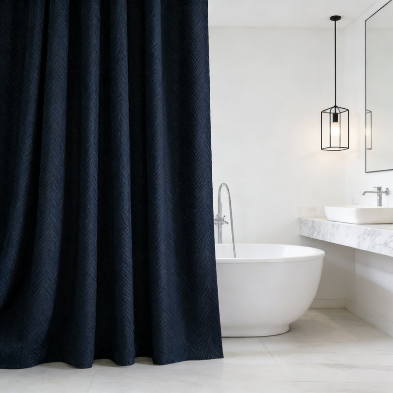 3D Embossed Textured Fabric Shower Curtain, Modern Farmhouse Chic Soft Cloth Bathroom Shower Curtain Set With Hooks, Premium Double Layer Polyester