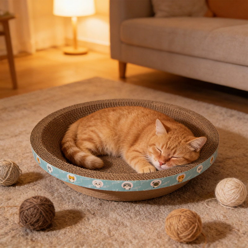 Multicolore, lit à griffer ondulé pour chat, B