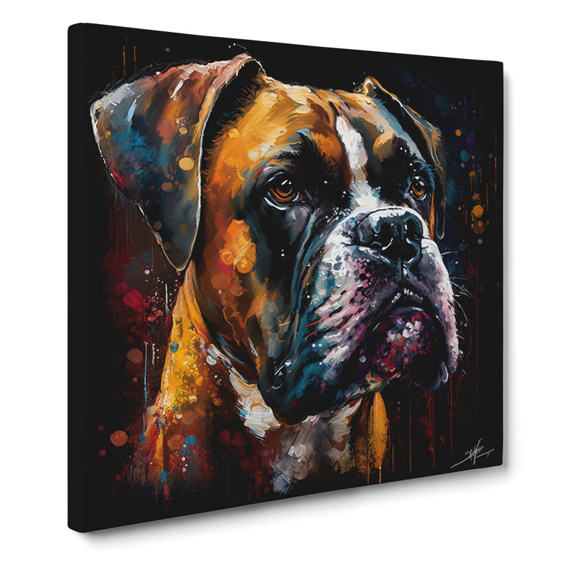 Boxer Dog Palette Knife Painting - Wrapped Canvas - Framed Print, 50cm H x 50cm W x 3cm D