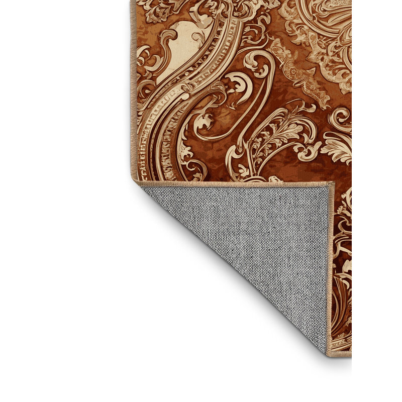 Tapis damassé chic et luxueux lavable à la machine en brun - reliure brun clair, 8 x 10