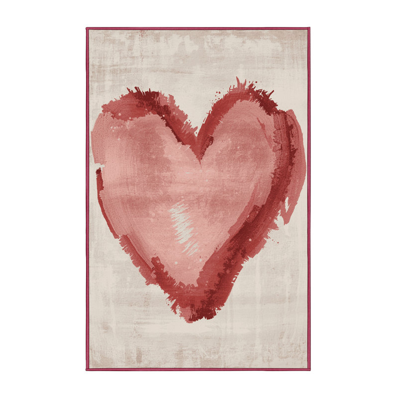 Soft Plush Fifield Valentines Modern & Contemporary Abstract Area Rug in Beige – Rose Binding, 4x6