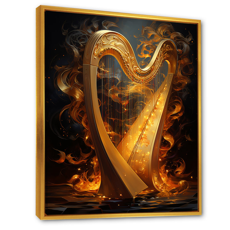 Majestic Golden Yellow Harmonic Harp II sur impression sur toile, Cadre flottant doré, H 20 po x l 12 po x P 1 po