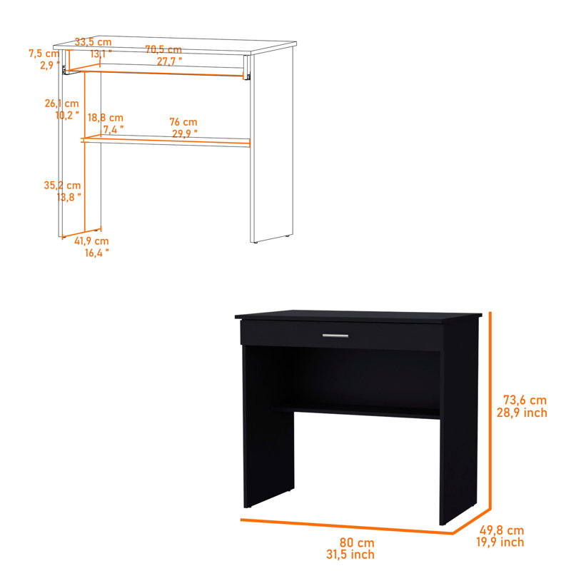 Bureau de rangement noir à usage de bureau - avec un tiroir et une tablette avec des caractéristiques assurant une productivité spacieuse