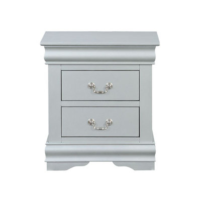 Wooden Nightstand With 2 Drawers In Platinum Finish