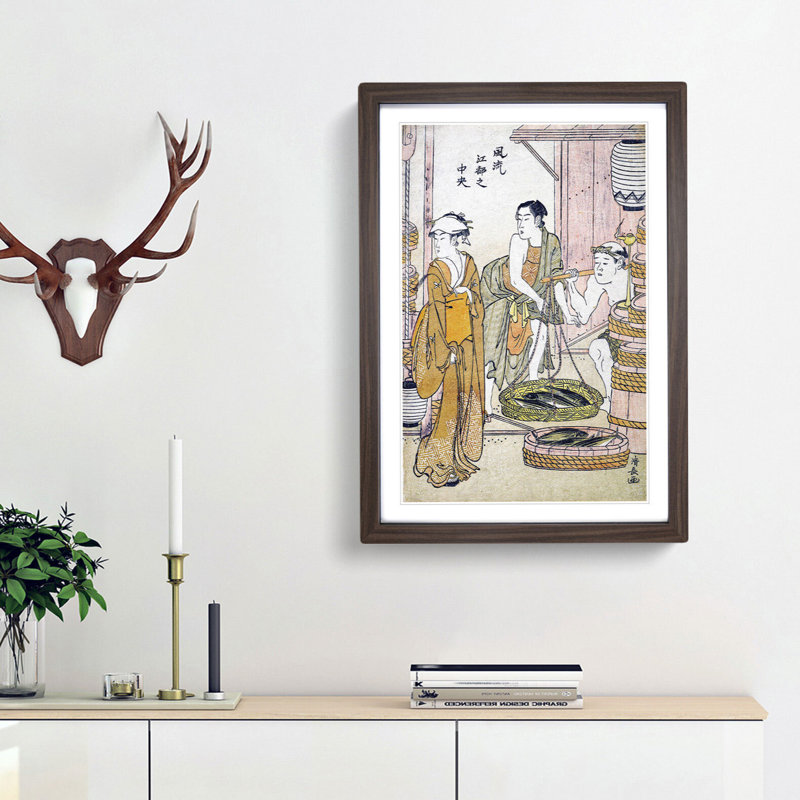 The Fish-Monger by Torii Kiyonaga - Picture Frame Painting Print, Walnut Framed, 65cm H x 48cm W x 2cm D