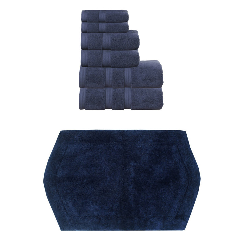 Ensemble de serviettes 100% coton et tapis de bain 1 pièce Bryd Collection, Marine