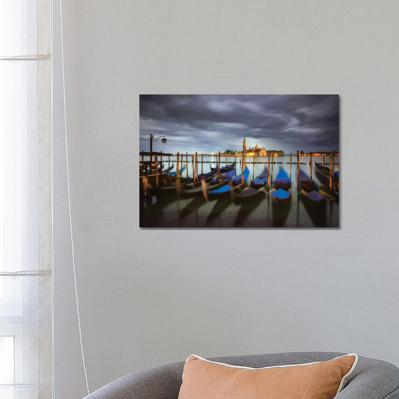 Italy, Venice. Moored Gondolas And Church Of San Giorgio Maggiore At Sunrise. by Jaynes Gallery - Wrapped Canvas Print