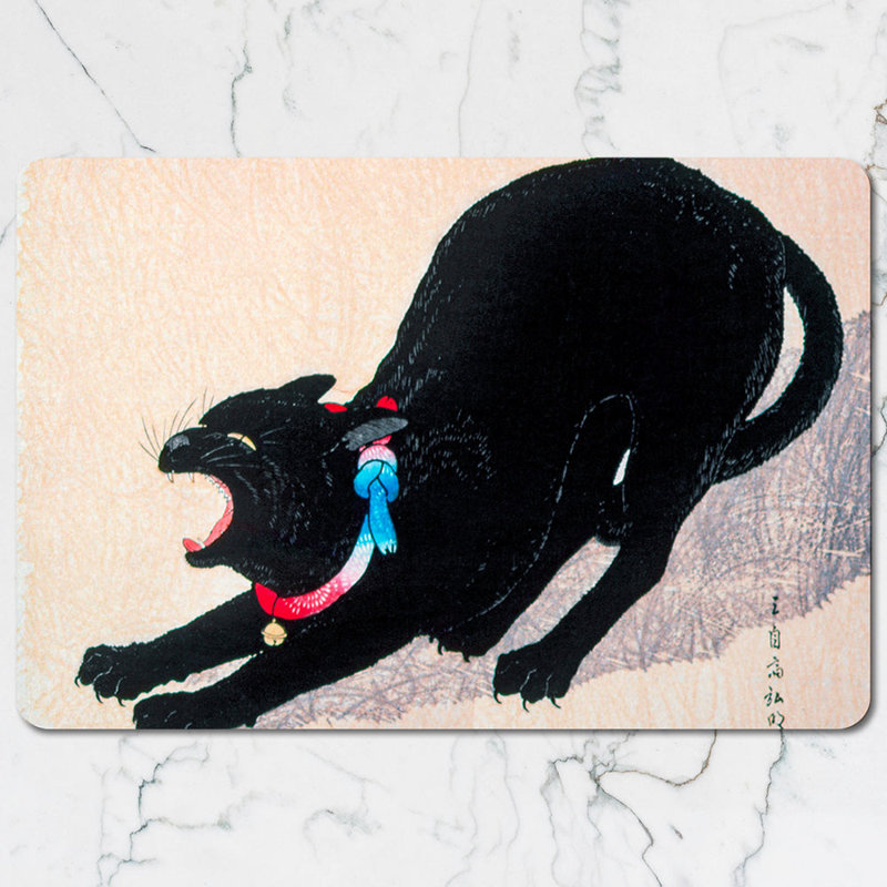 Black Cat Coaster and Placemat Set With Japanese Artwork