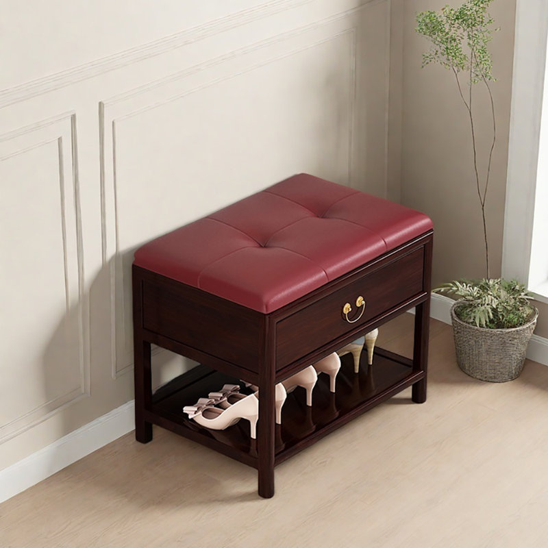 Banc de rangement pour chaussures de style rétro 23,6 po, Rouge / bois rouge