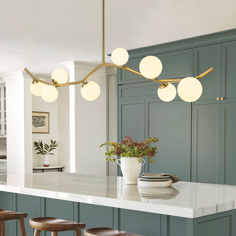 Litzzy 8 - Light Sputnik Modern Glass Globe Kitchen Island Linear Pendant