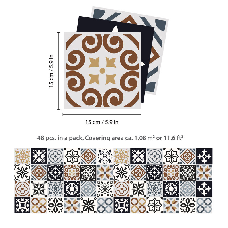 Marjorelle Black And White Moroccan Wall Tile Sticker Set - 15 X 15 Cm