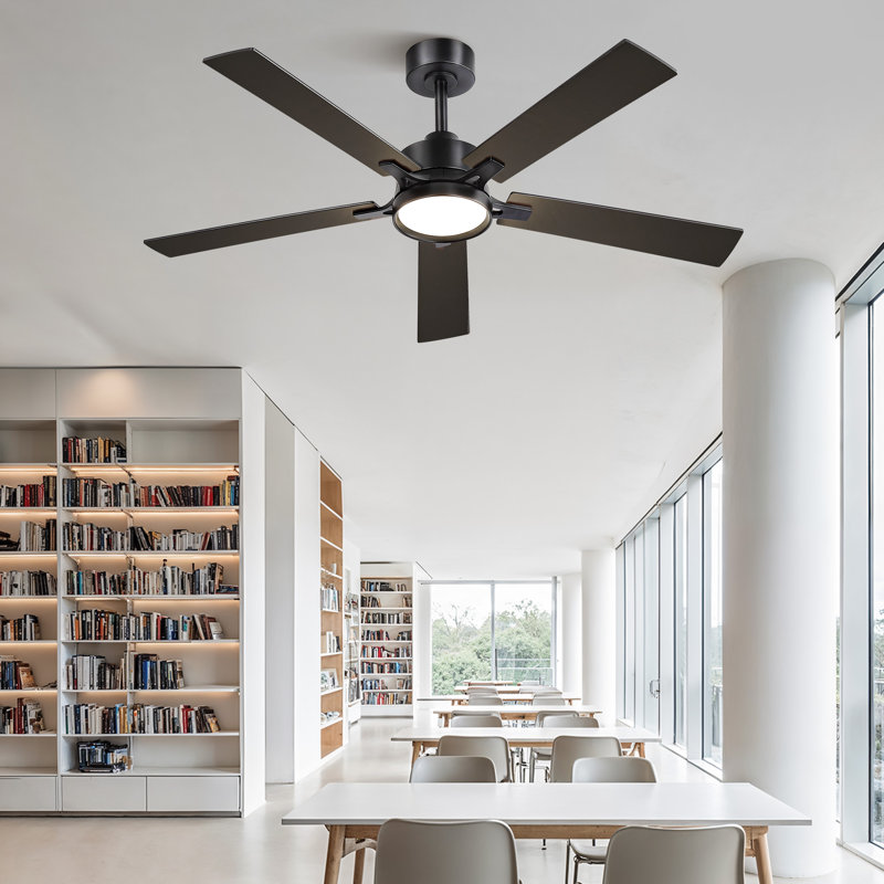  Ventilateur de plafond noir moderne 52 po avec lumière et télécommande Cissline pour chambre à coucher et salon