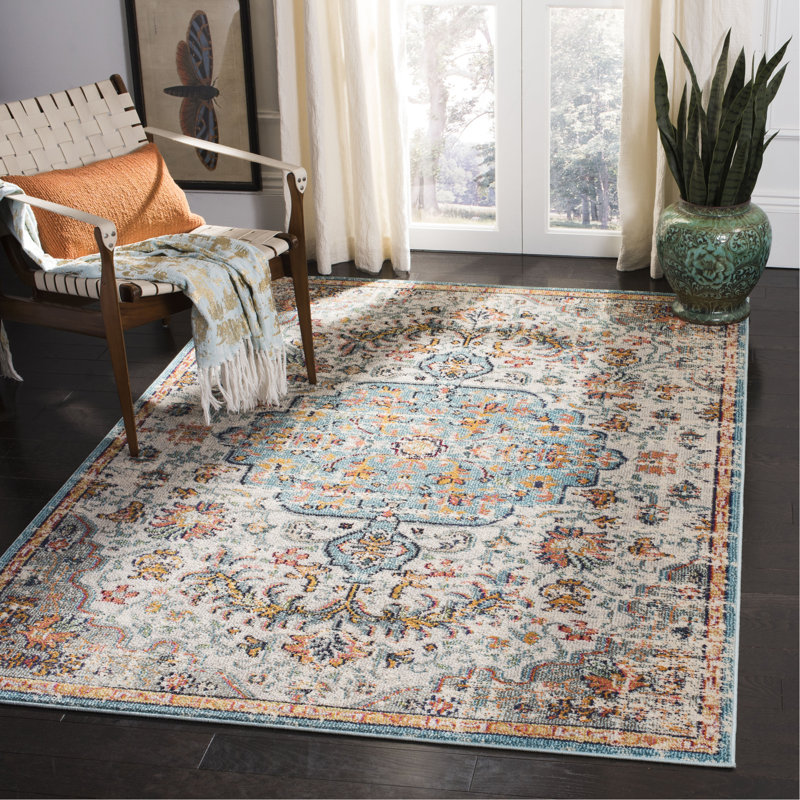 Tapis oriental Felty, Rectangle 4 pi x 6 pi, Gris / bleu clair / orange