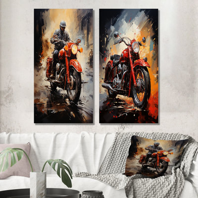 Crimson Thunder Red Dirt Bike - ensemble de 2 reproductions d'art moto